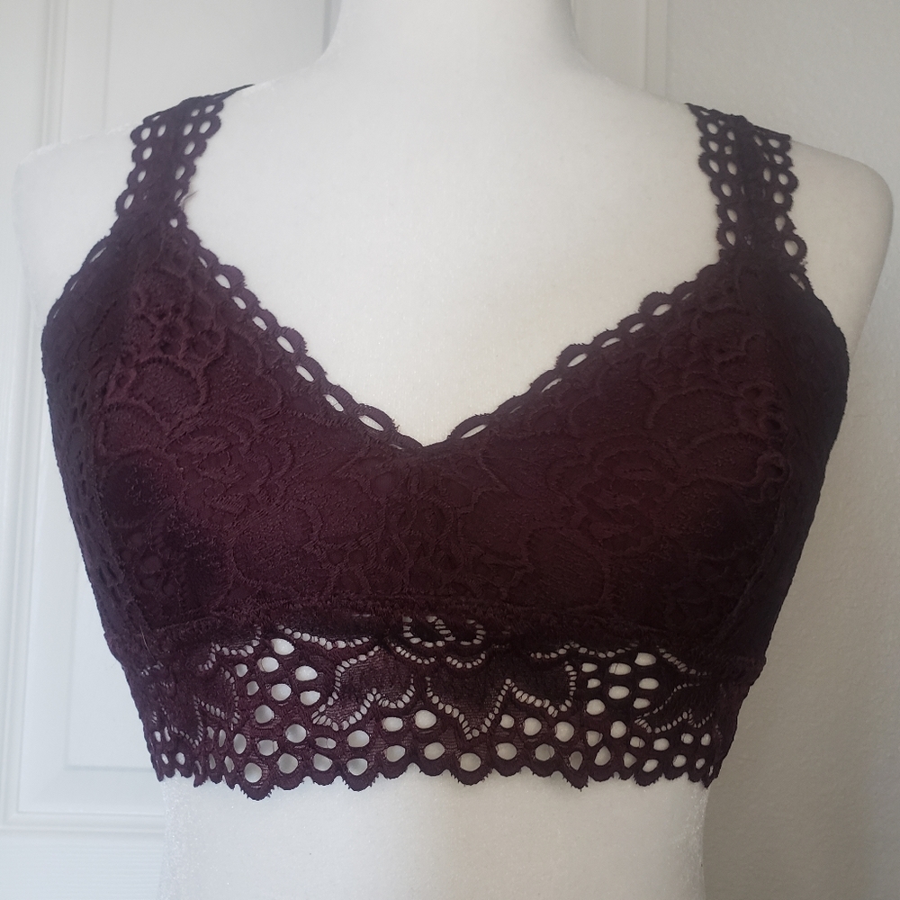 aerie Maroon Racerback Lace Bralette, S